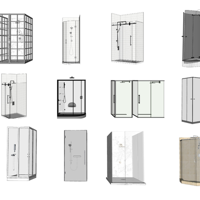 现代玻璃淋浴间su模型 
