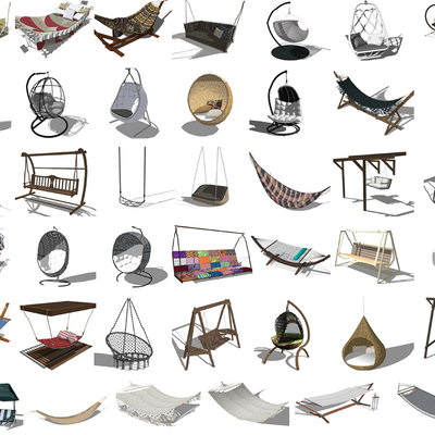  现代藤编户外椅su模型 