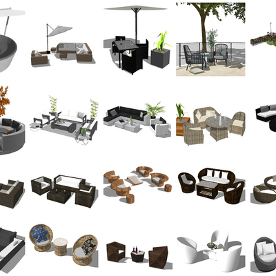  现代藤编户外椅su模型 