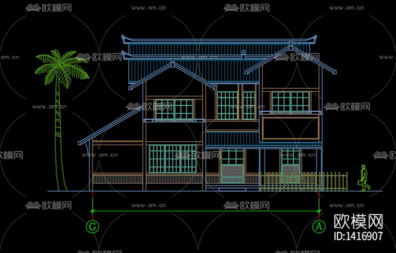 日式别墅建筑cad施工图下载（渲染图9）