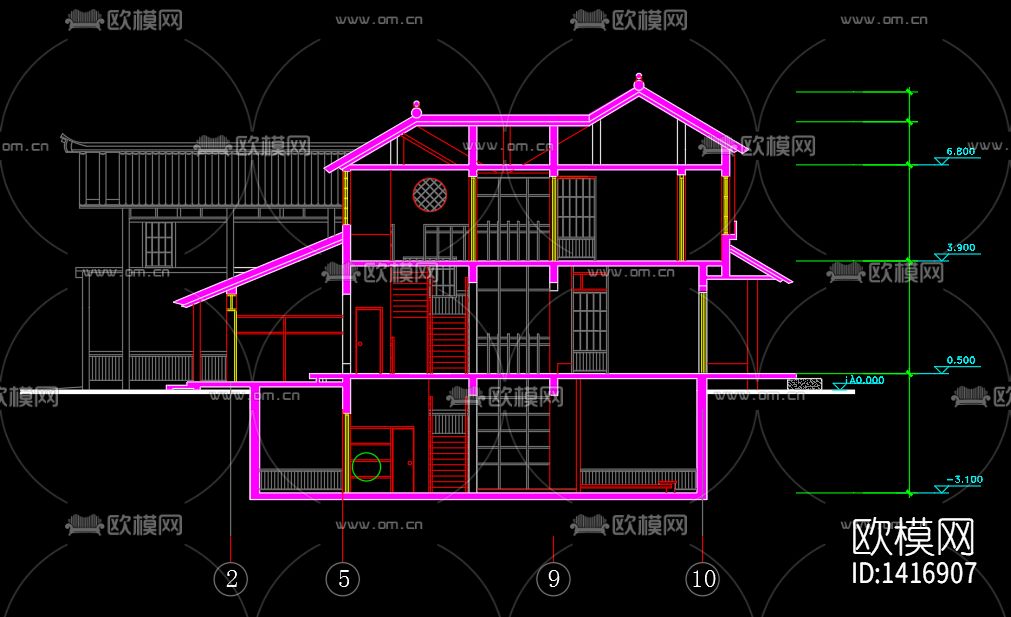 日式别墅建筑cad施工图下载（渲染图3）