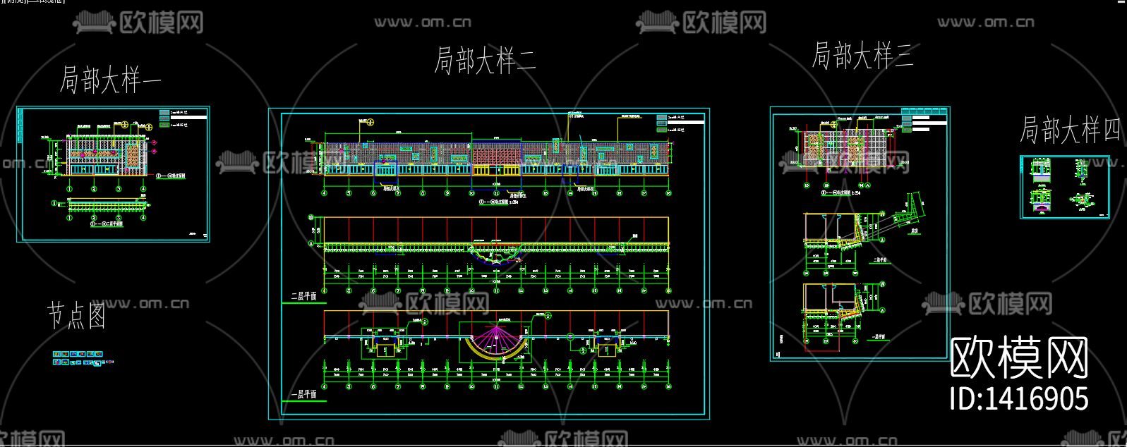 玻璃幕外立面cad图纸下载（渲染图5）