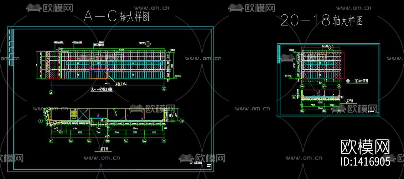 玻璃幕外立面cad图纸下载（渲染图7）