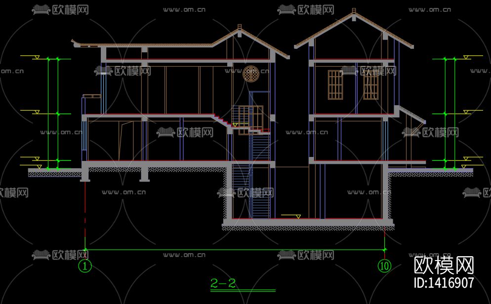日式别墅建筑cad施工图下载（渲染图6）