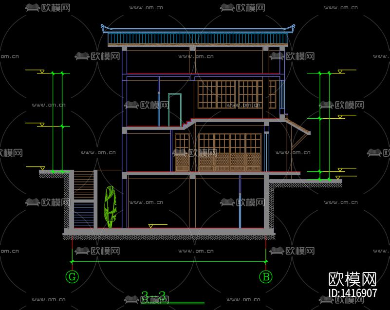 日式别墅建筑cad施工图下载（渲染图7）