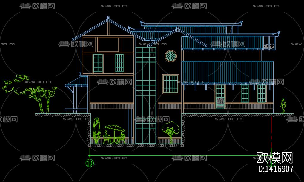 日式别墅建筑cad施工图下载（渲染图5）
