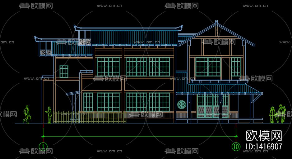 日式别墅建筑cad施工图下载（渲染图1）