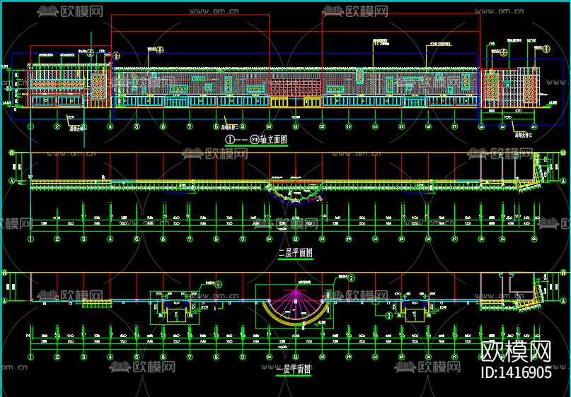 玻璃幕外立面cad图纸下载（渲染图9）