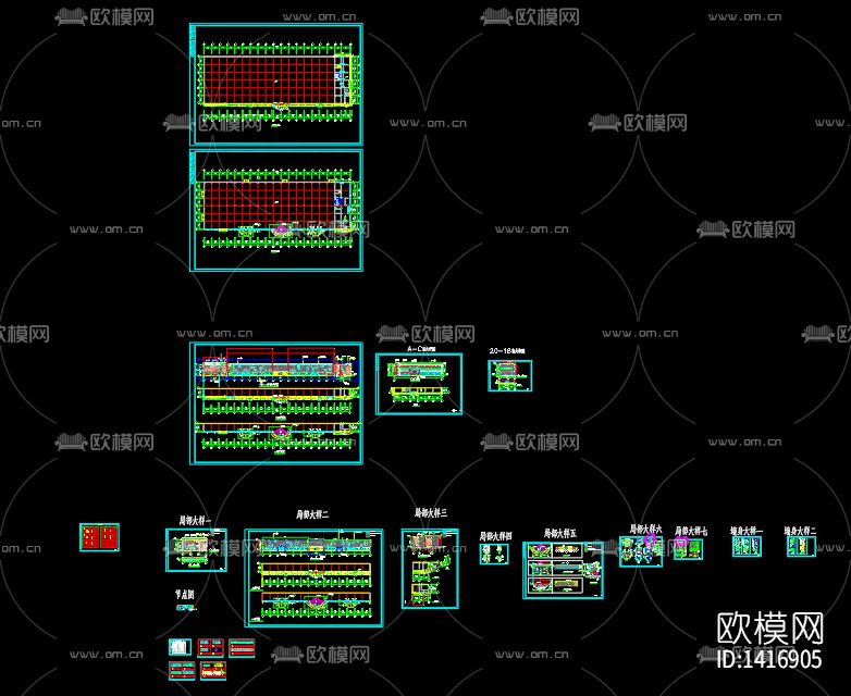 玻璃幕外立面cad图纸下载（渲染图8）
