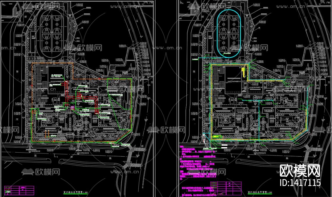 小学地下室给排水、消防系统图及平面图下载（渲染图1）