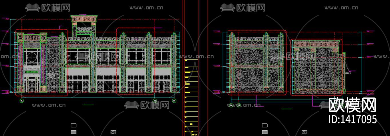 四层商业楼幕墙施工图下载（渲染图5）