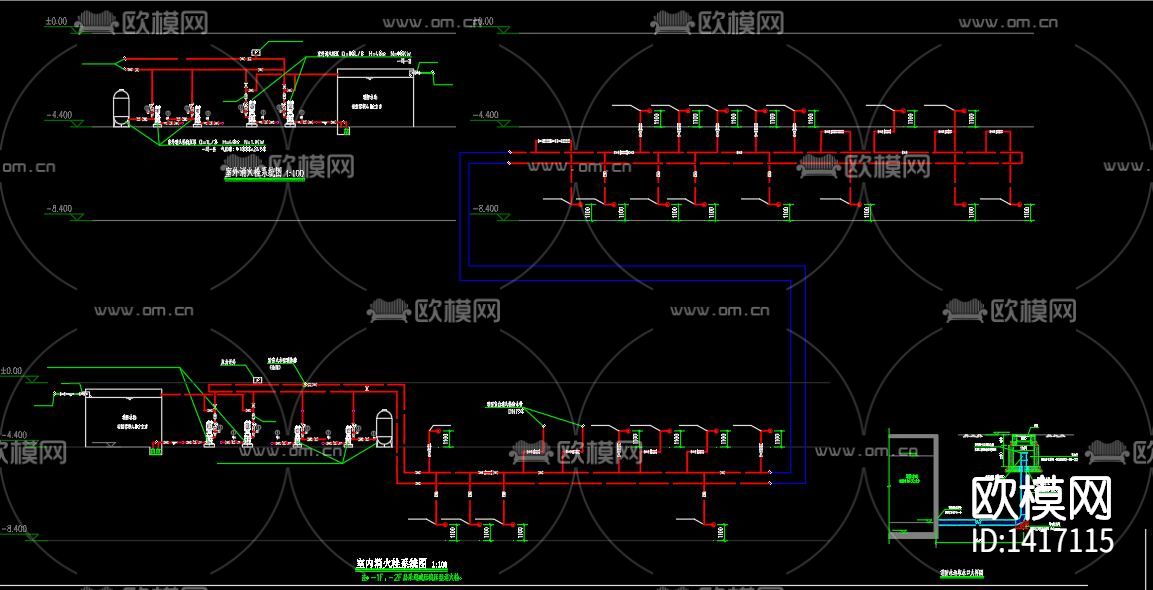 小学地下室给排水、消防系统图及平面图下载（渲染图8）