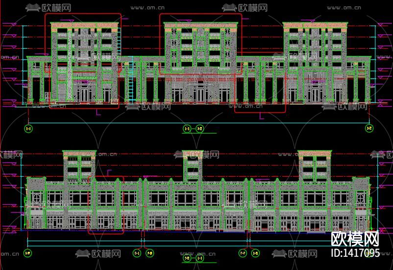 四层商业楼幕墙施工图下载（渲染图3）