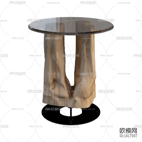 新中式创意实木玻璃不锈钢圆形边几