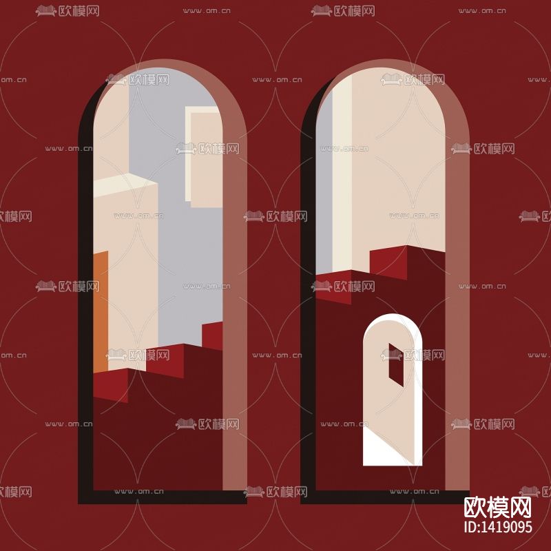 北欧简约创意立体建筑拱门背景墙布