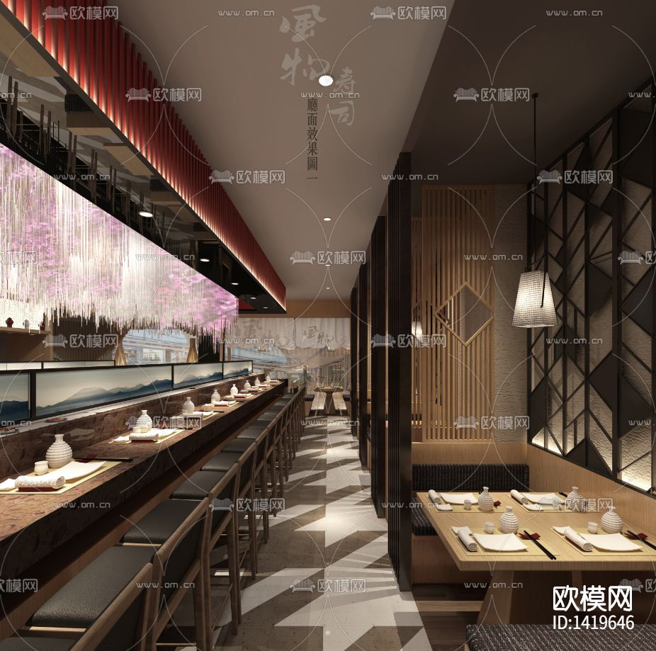 日式餐厅cad施工图下载（渲染图6）