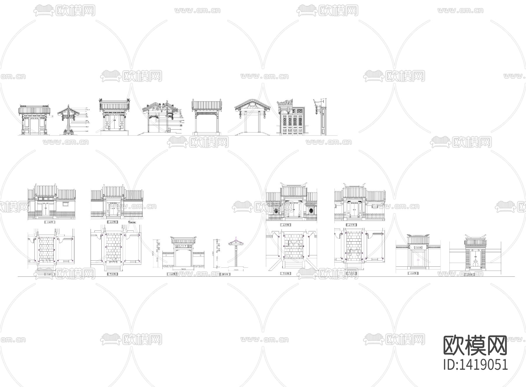 中式古典大门cad图纸下载
