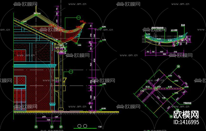 新中式会所建筑外观cad施工图