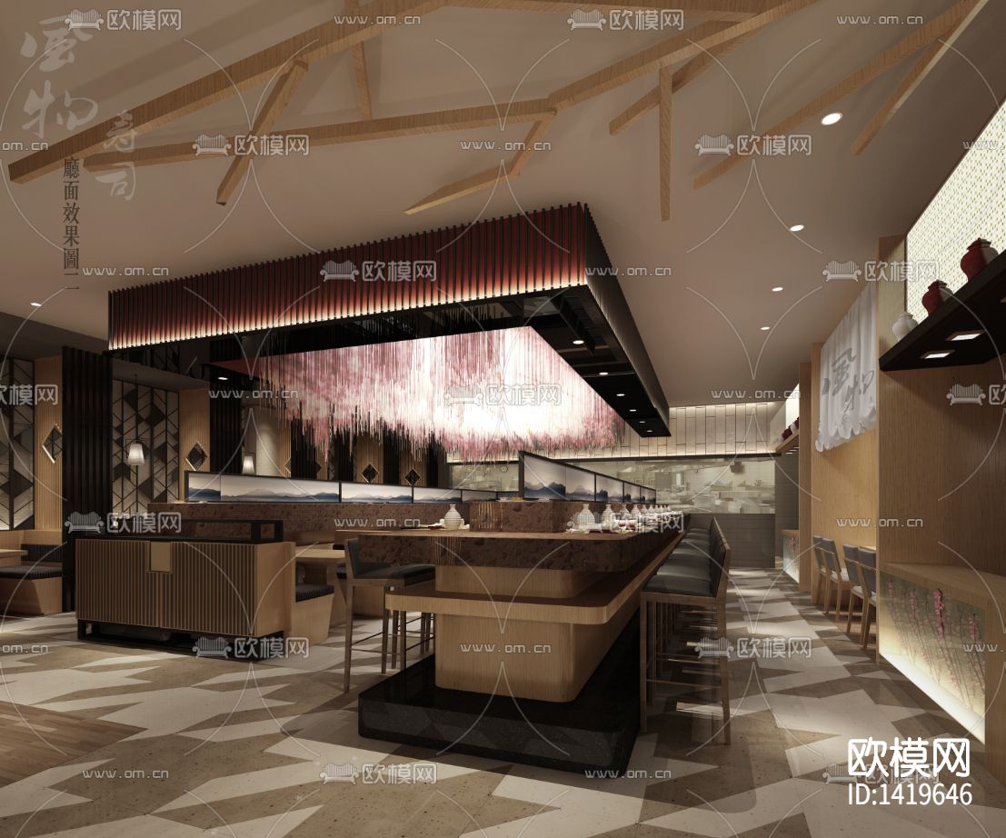 日式餐厅cad施工图下载（渲染图5）