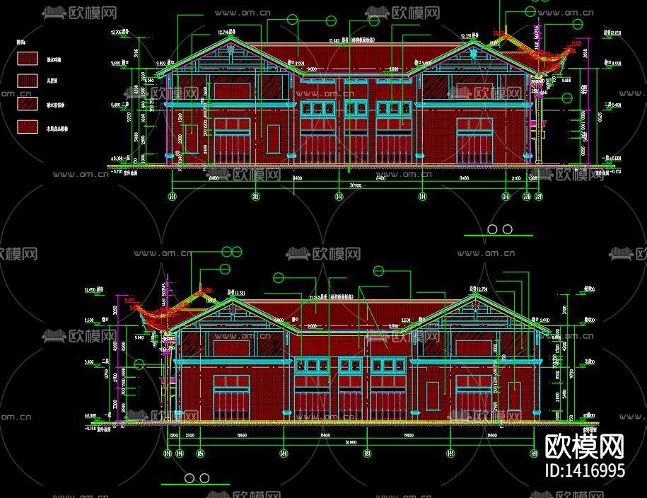 新中式会所建筑外观cad施工图