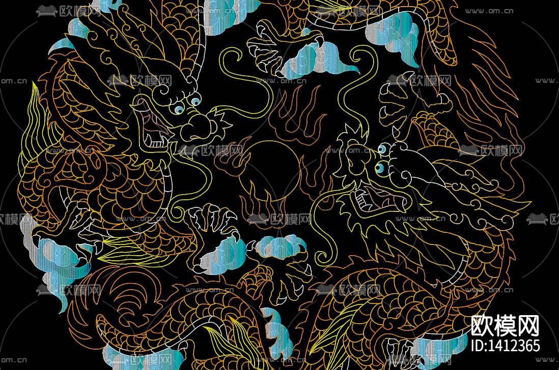 龙纹雕花cad图库下载（渲染图1）