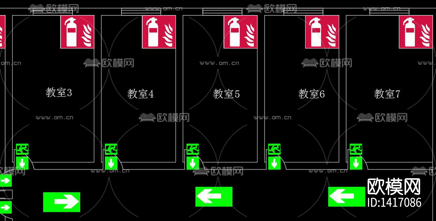 逃生通道及消防设cad施工图下载（渲染图6）