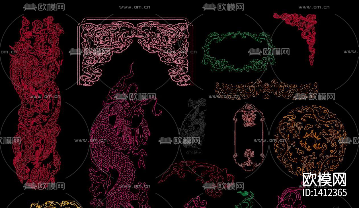 龙纹雕花cad图库下载（渲染图4）