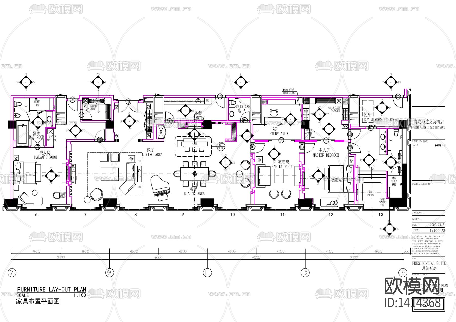 豪华总统套房cad施工图下载（渲染图3）