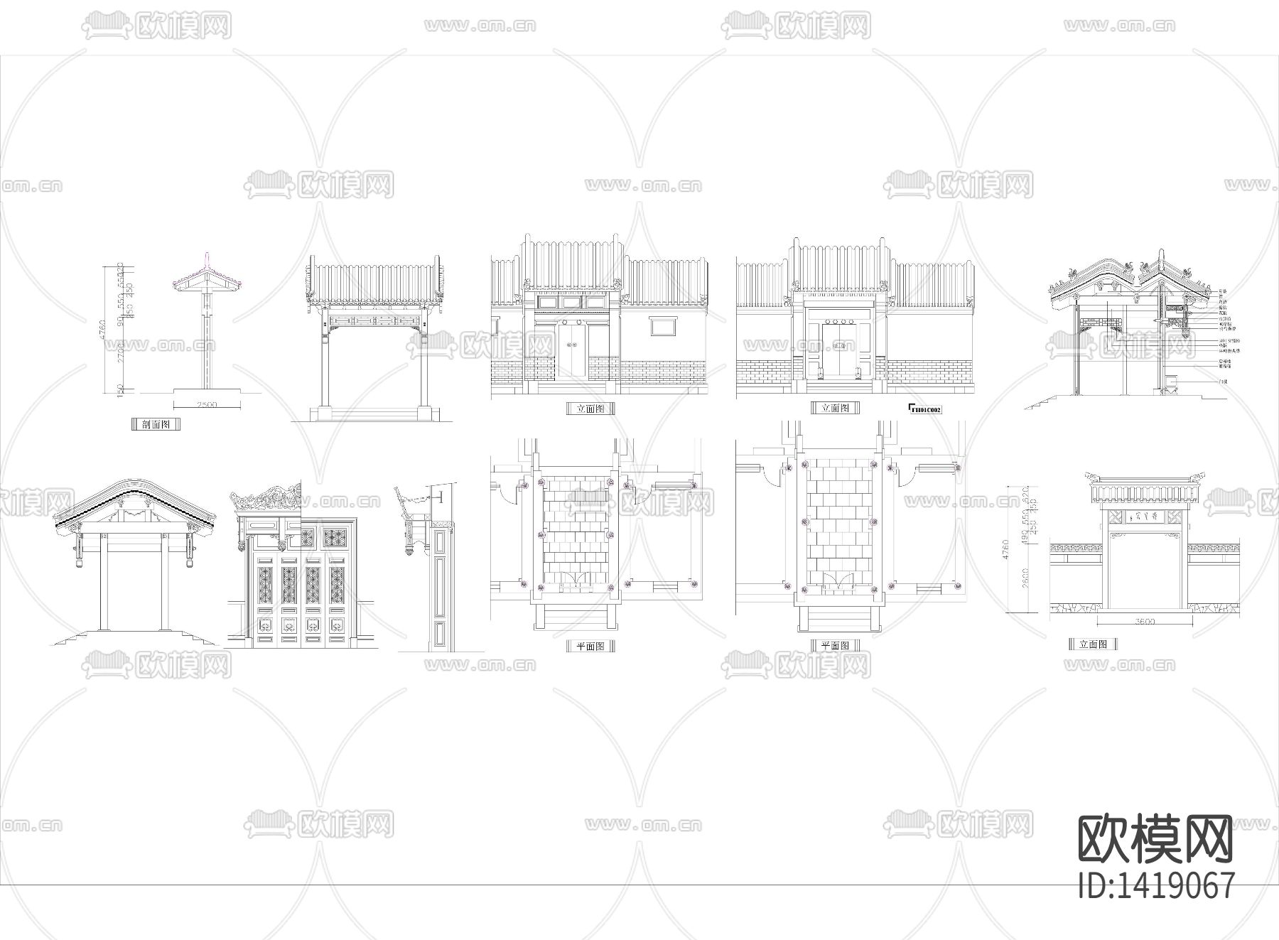 中式古典大门cad图纸下载
