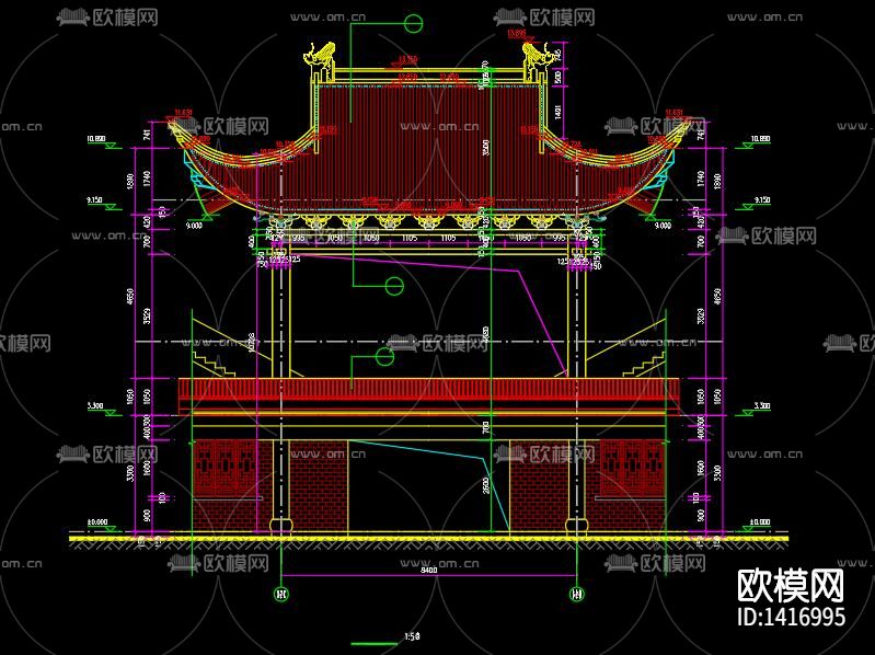 新中式会所建筑外观cad施工图