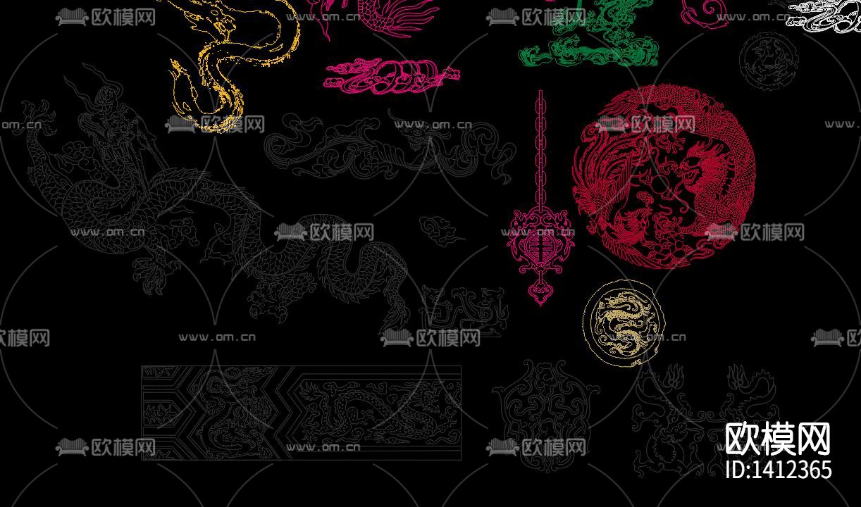 龙纹雕花cad图库下载（渲染图2）