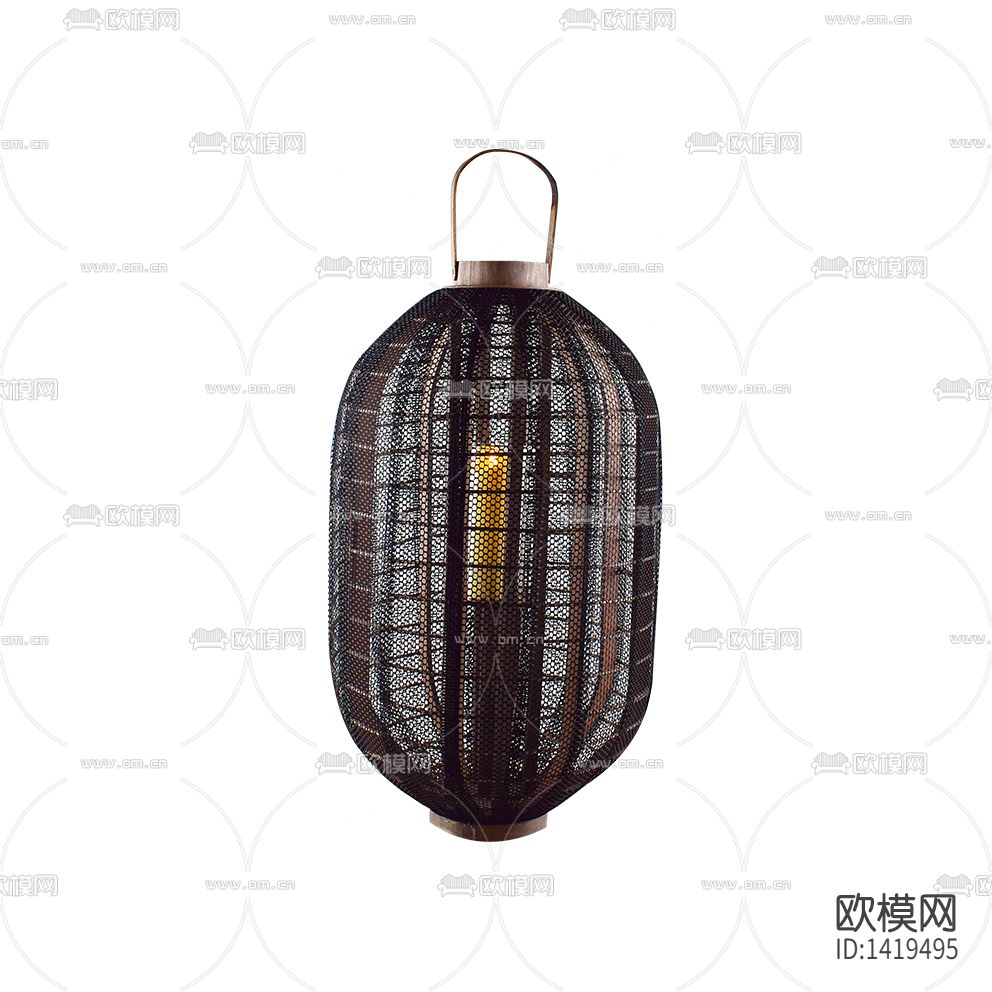 新中式禅意竹编铁艺灯笼吊灯