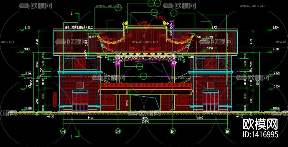 新中式会所建筑外观cad施工图