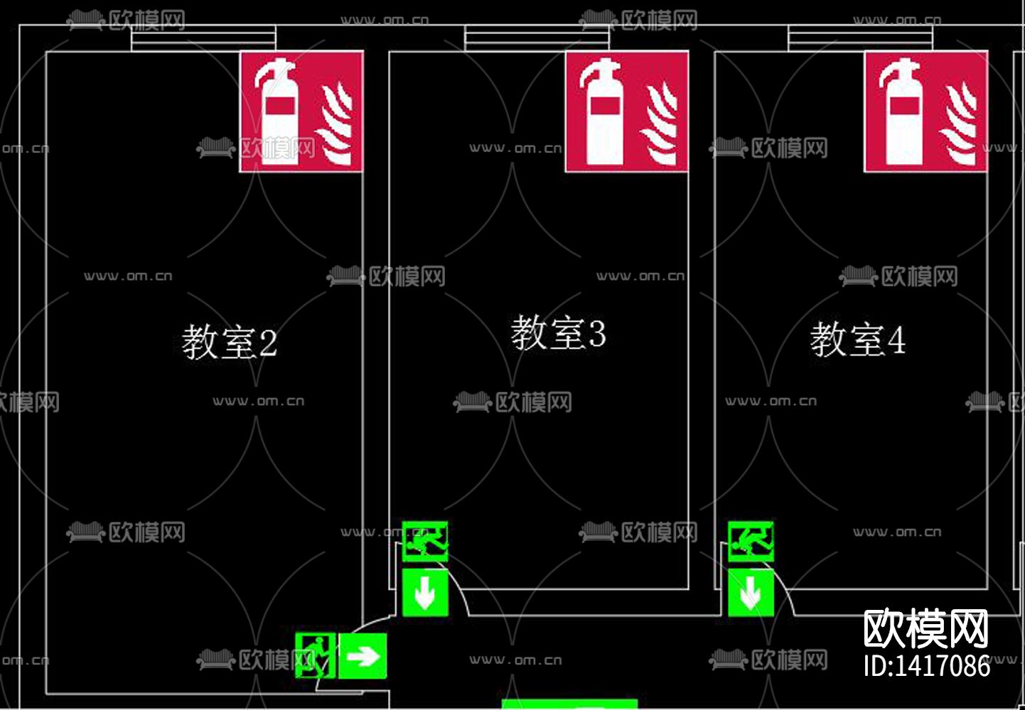 逃生通道及消防设cad施工图下载（渲染图7）