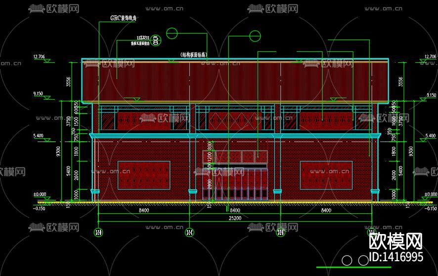 新中式会所建筑外观cad施工图