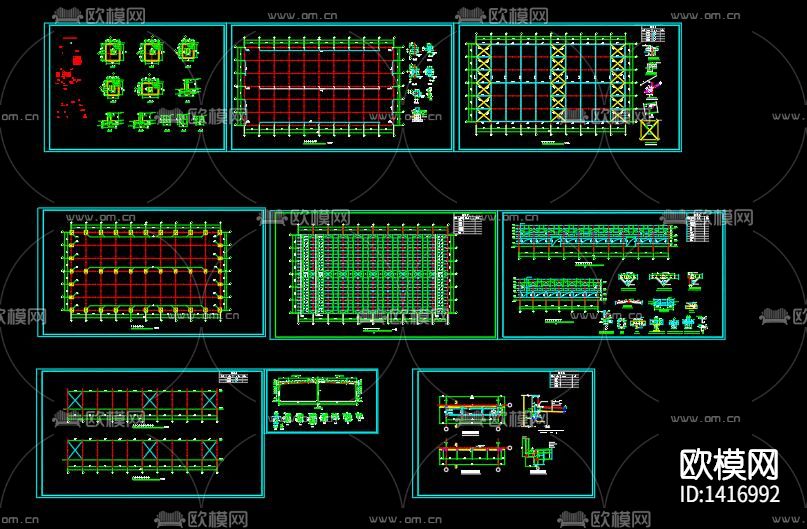门式钢架厂房cad施工图下载（渲染图8）