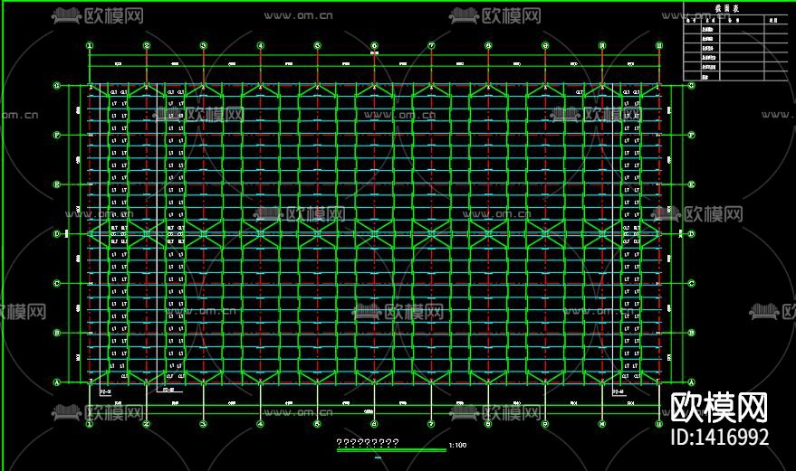 门式钢架厂房cad施工图下载（渲染图6）