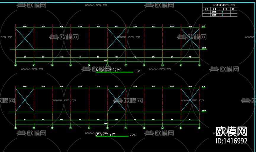 门式钢架厂房cad施工图下载（渲染图5）