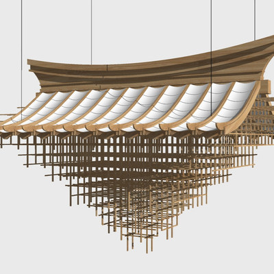  新中式屋檐装饰吊灯su模型 