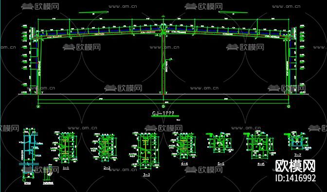门式钢架厂房cad施工图下载（渲染图7）