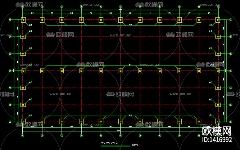 门式钢架厂房cad施工图下载（渲染图4）