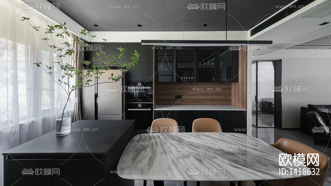 现代轻奢全套家装cad施工图下载（渲染图4）