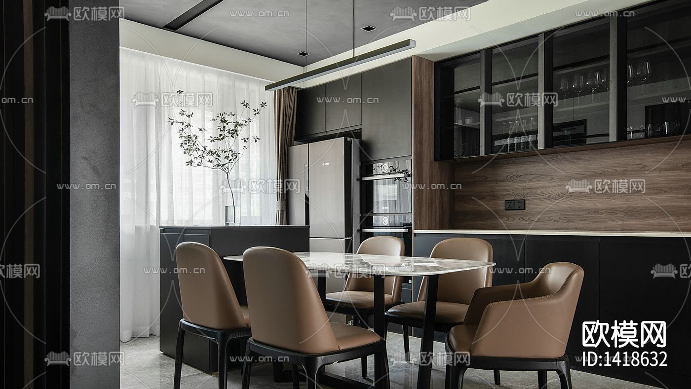 现代轻奢全套家装cad施工图下载（渲染图2）