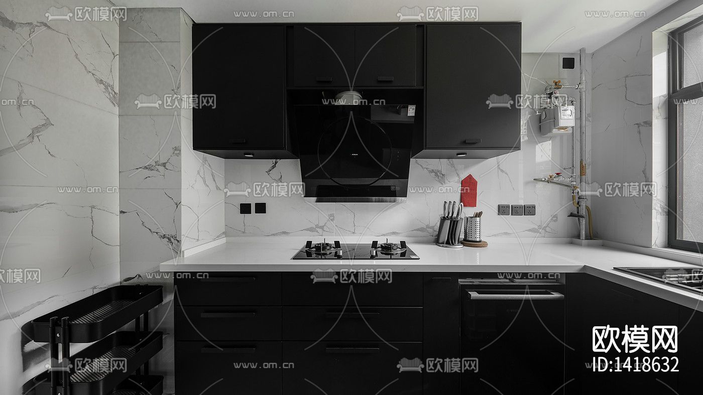 现代轻奢全套家装cad施工图下载（渲染图6）