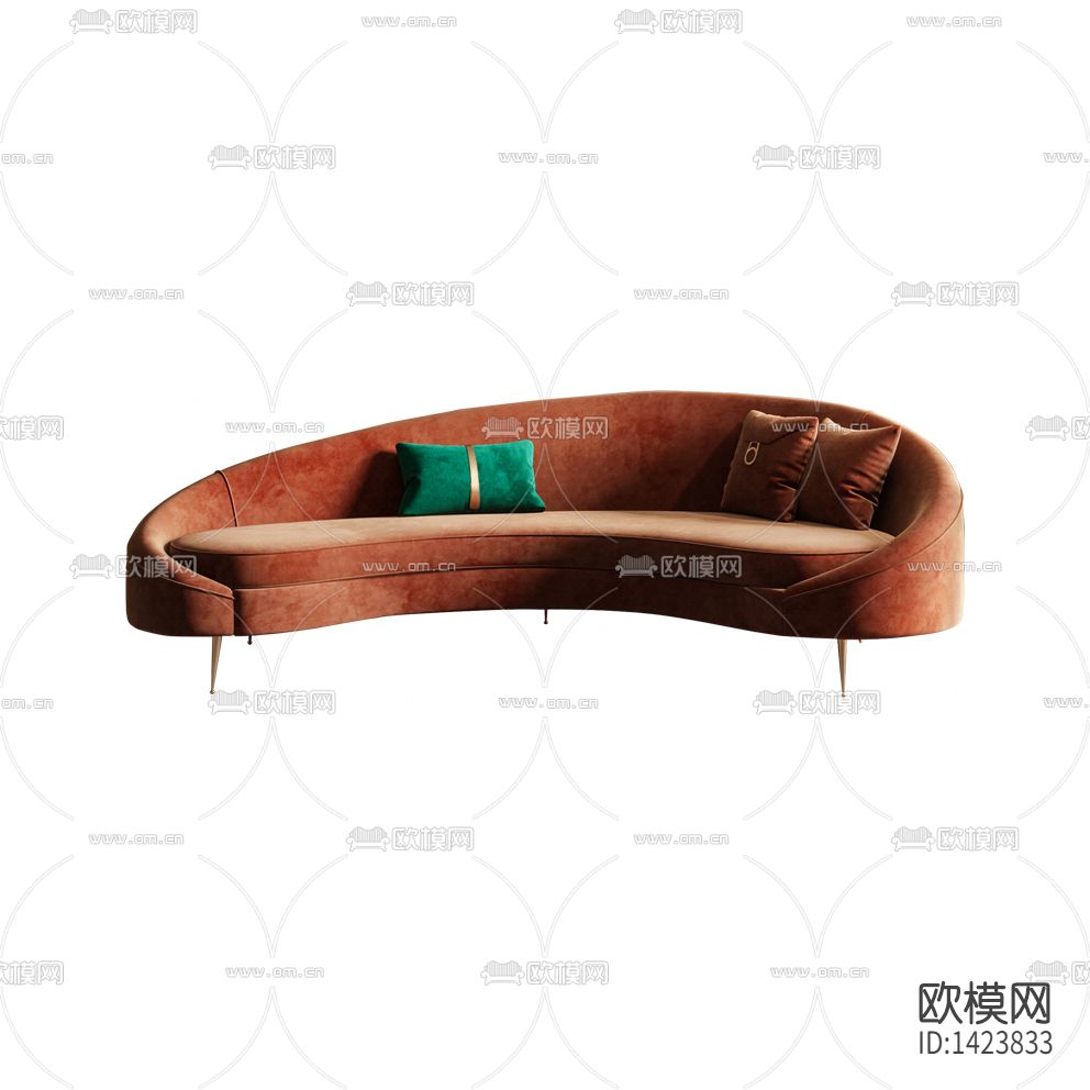 现代轻奢创意弧形绒布多人沙发下载
