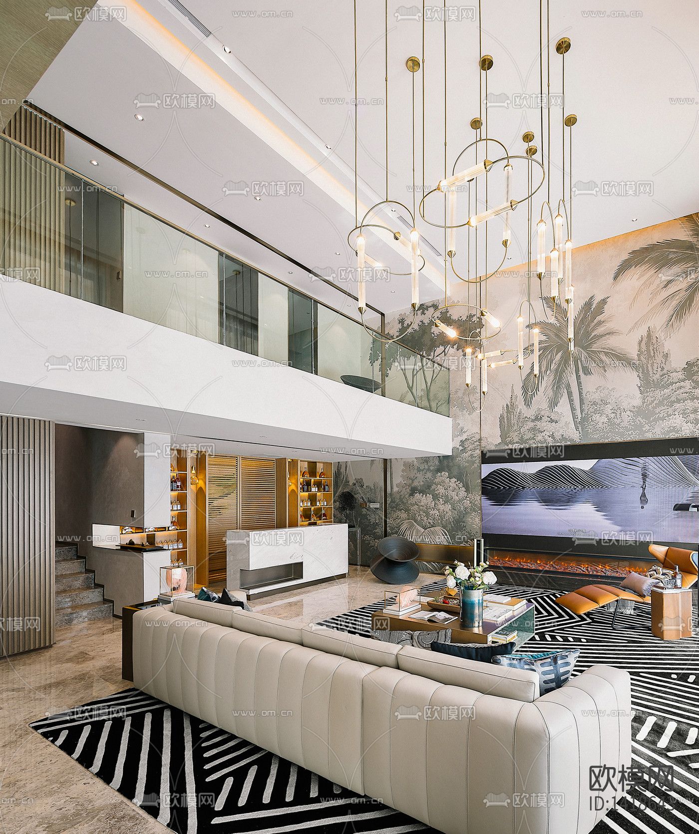 现代别墅全套家装cad施工图下载（渲染图1）