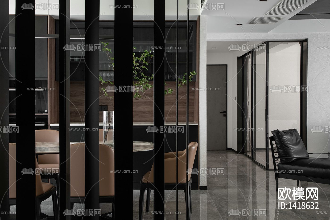 现代轻奢全套家装cad施工图下载（渲染图3）