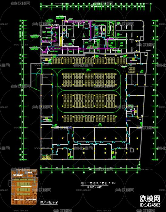 商场空调通风防排烟cad施工图下载（渲染图1）