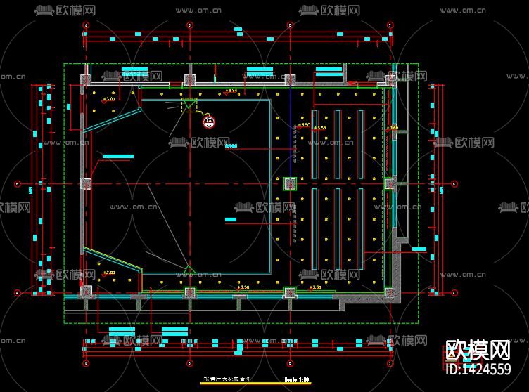 多功能报告厅cad施工图下载（渲染图4）