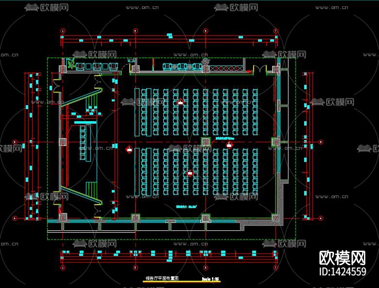 多功能报告厅cad施工图下载（渲染图2）